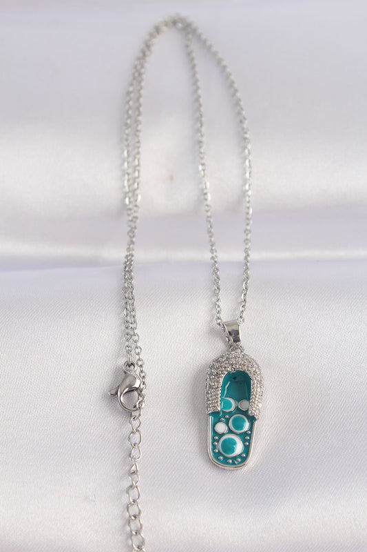 316L Steel Chain Zircon Stone Silver Color Evil Eye Slipper Design Necklace
