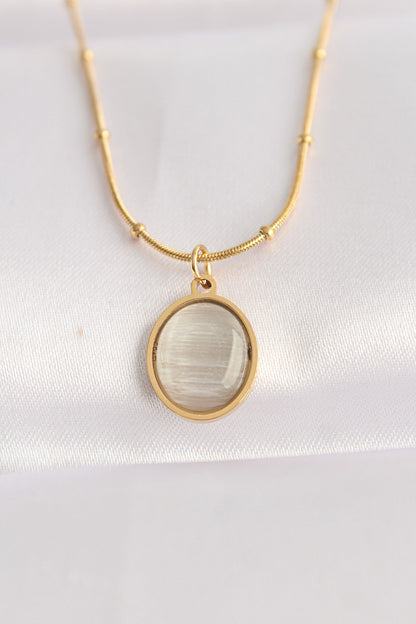 316L Steel Chain Gold Color Gray Mother-of-Pearl Oval Figured Necklace