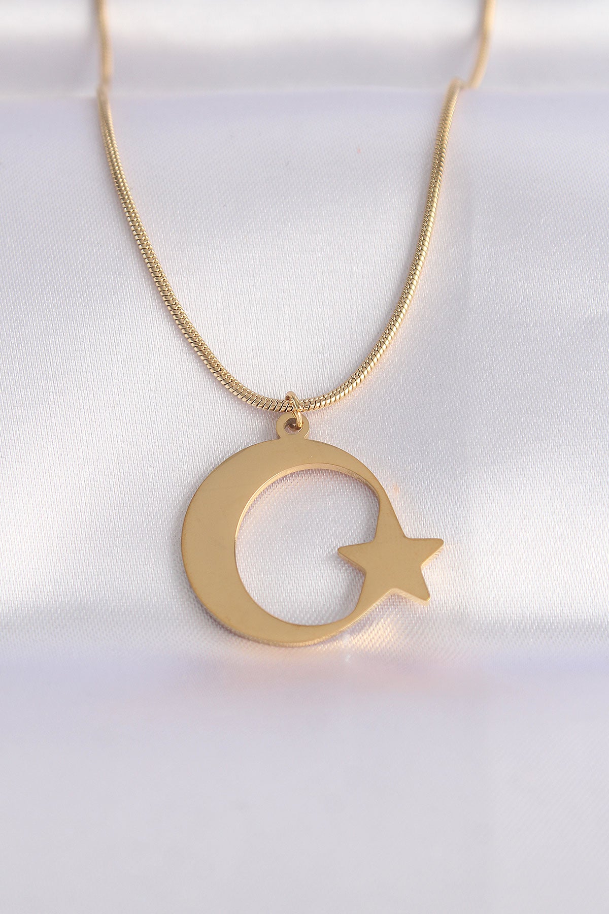 316L Steel Chain Gold Color Crescent Star Unisex Necklace