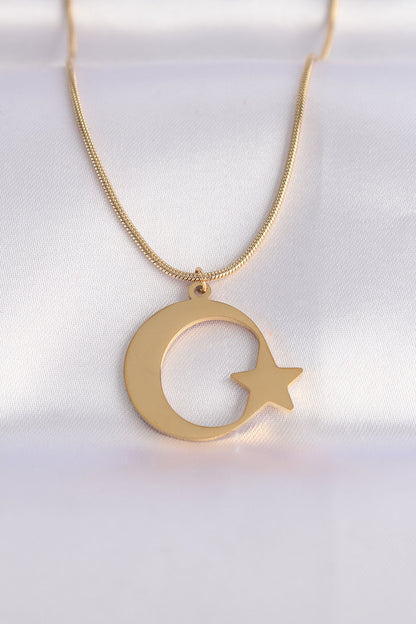 316L Steel Chain Gold Color Crescent Star Unisex Necklace