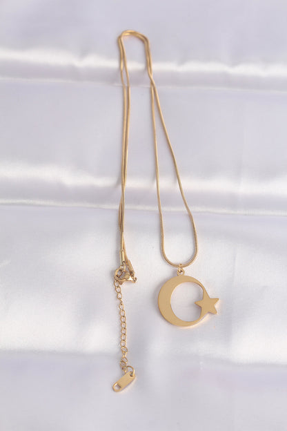 316L Steel Chain Gold Color Crescent Star Unisex Necklace