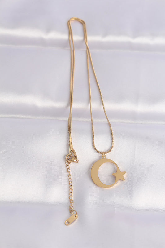 316L Steel Chain Gold Color Crescent Star Unisex Necklace