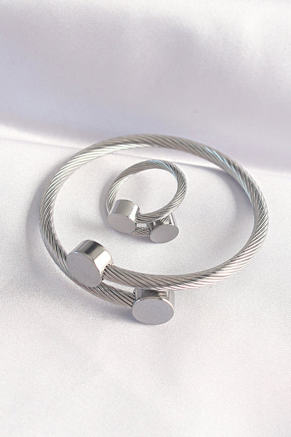 316L Steel Silver Color Oval Accessory Twist Model Bracelet and Ring Combination