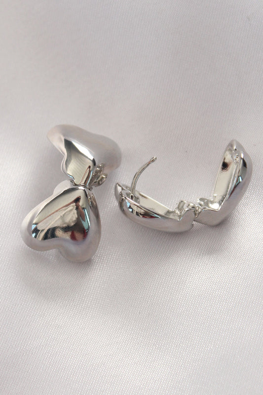 Brass Silver Color Minimal Domed Heart Earrings