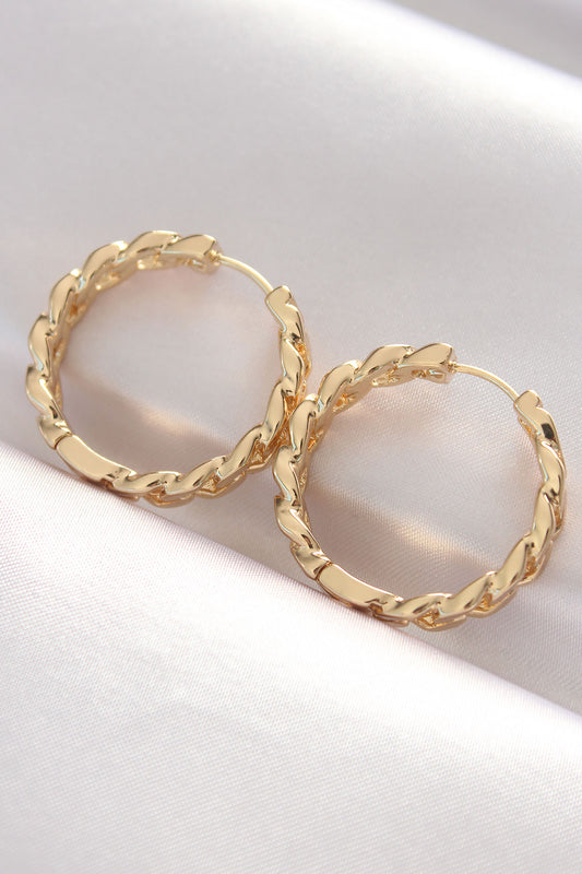 Brass Gold Color Chain Model Hoop Earrings