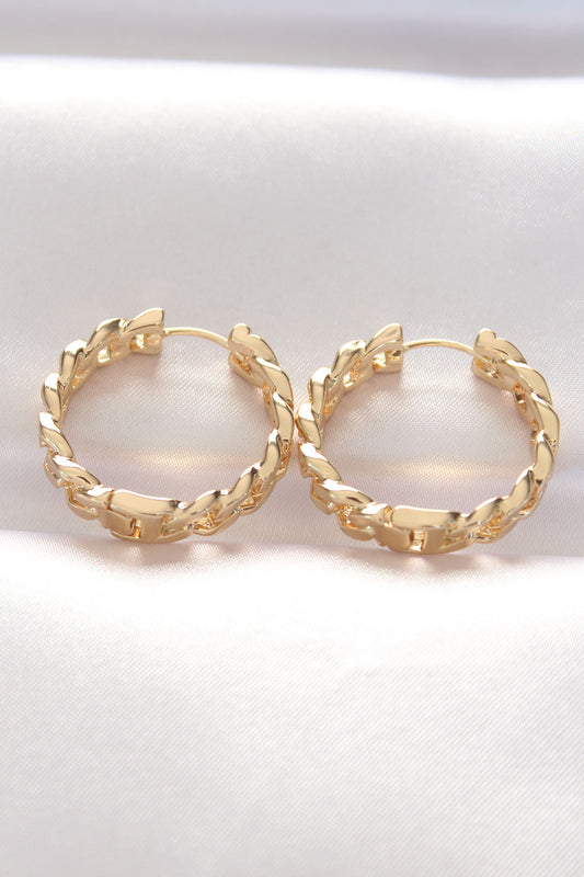 Brass Gold Color Chain Model Hoop Earrings