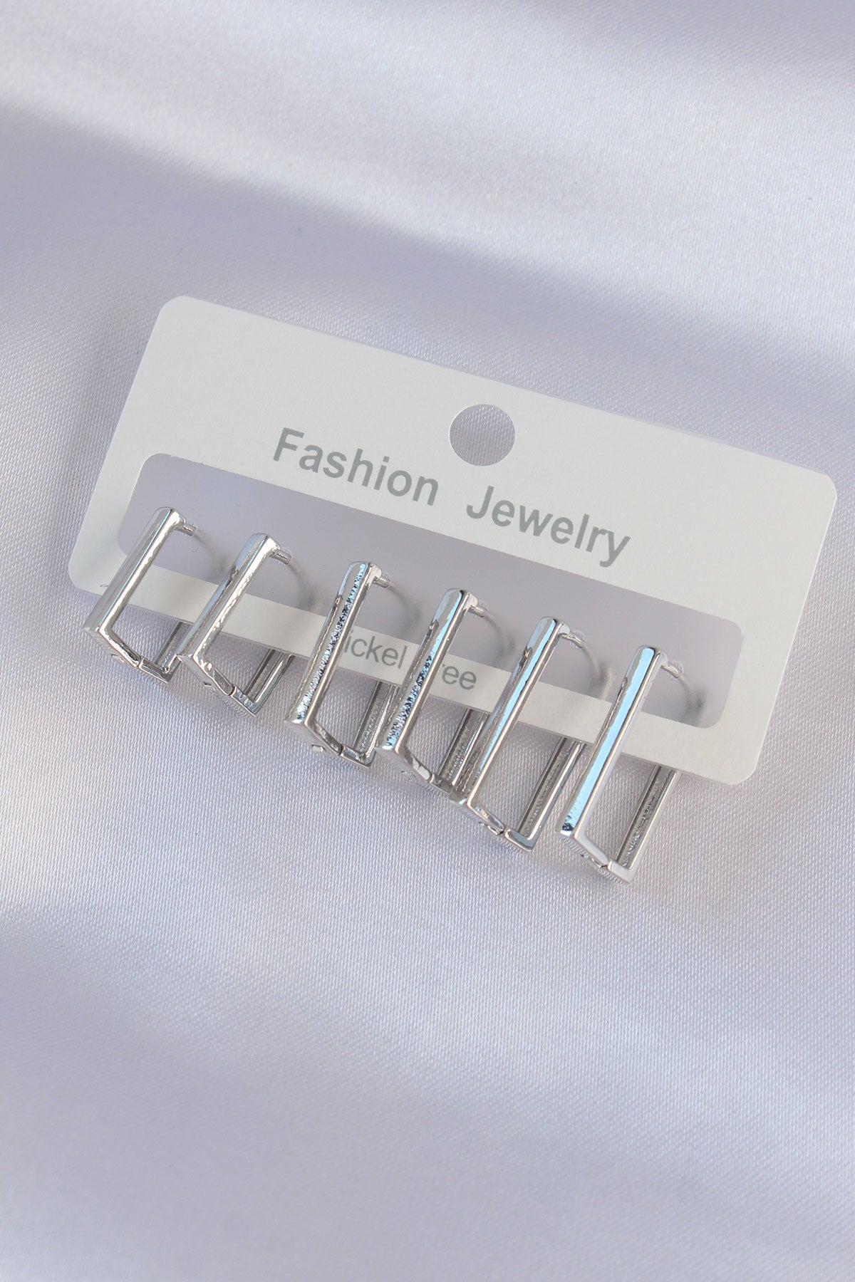 Brass Silver Color Rectangular Model Earring Set