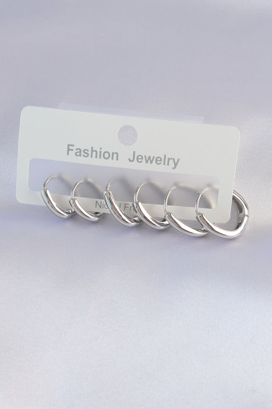 Brass Silver Color Oval Earring Set