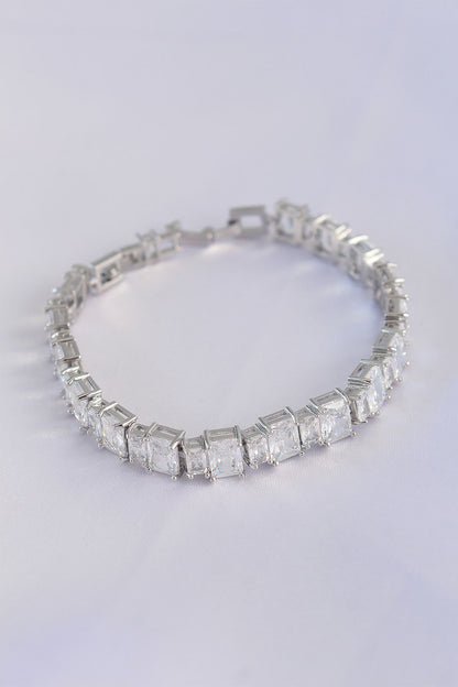 Vip Series Brass Zircon Stone Silver Color Baguette Waterway Model Bracelet