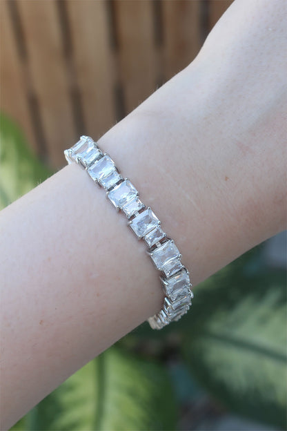 Vip Series Brass Zircon Stone Silver Color Baguette Waterway Model Bracelet