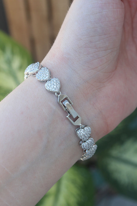 VIP Series Brass Zircon Stone Silver Color Heart Model Bracelet