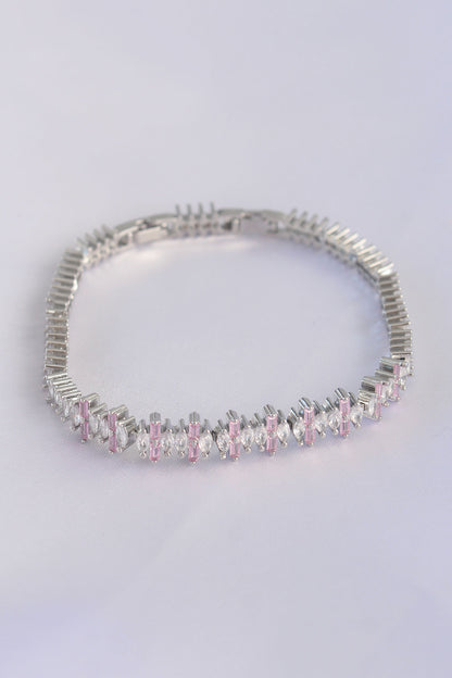 Vip Series Brass Pink Zircon Stone Silver Color Baguette Model Bracelet