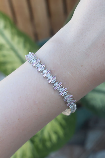 Vip Series Brass Pink Zircon Stone Silver Color Baguette Model Bracelet