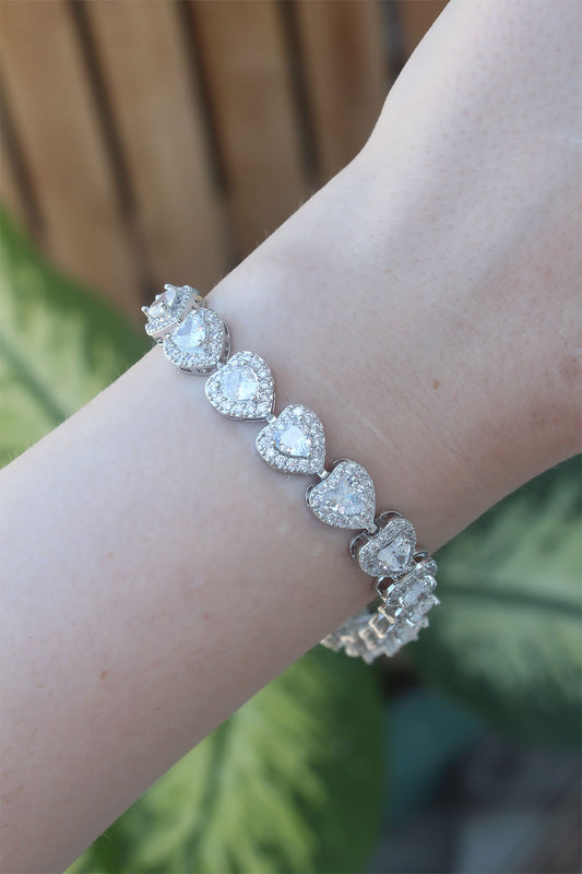 VIP Series Brass Zircon Stone Silver Color Heart Model Bracelet