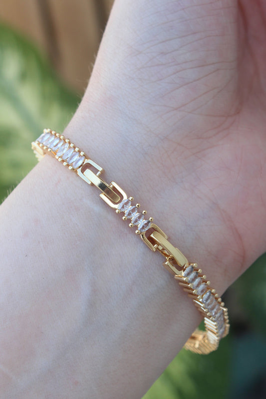 Vip Series Brass Pink Zircon Stone Gold Color Baguette Model Bracelet