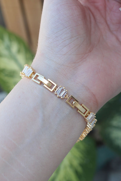 VIP Series Brass Zircon Stone Gold Color Square Waterway Model Bracelet