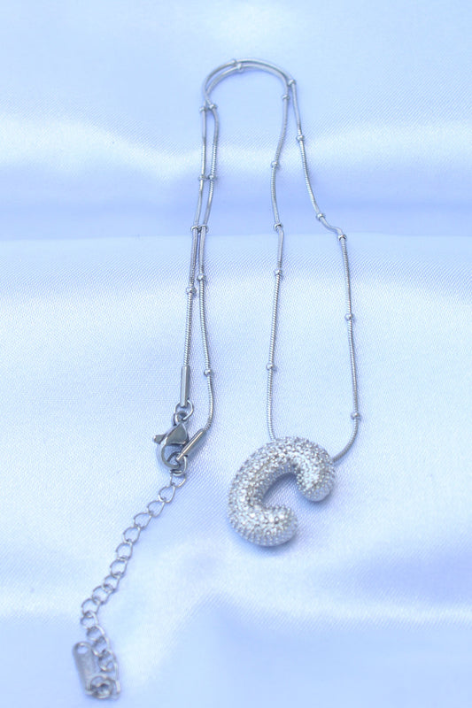 316L Steel Chain Zircon Stone C Letter Silver Color Bubble Necklace