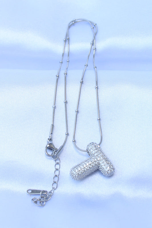 316L Steel Chain Zircon Stone T Letter Silver Color Bubble Necklace