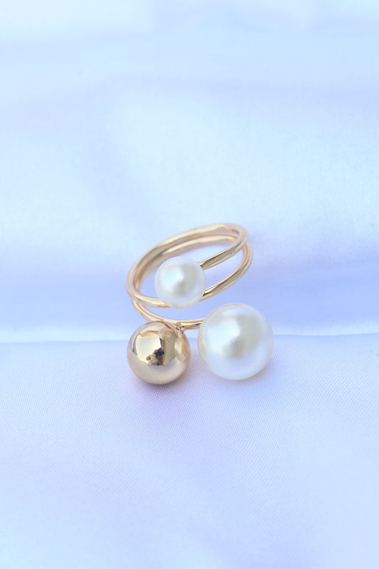 Brass Gold Color Adjustable Pearl Stone Ring