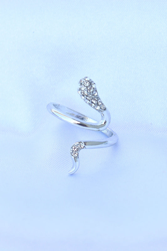 Brass Silver Color Adjustable Zircon Stone Snake Ring