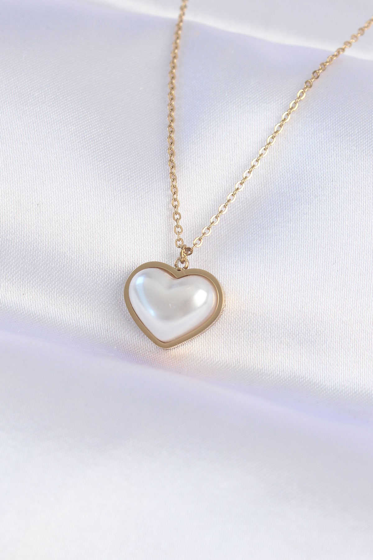 316L Steel Chain Gold Color White Stone Bubble Heart Necklace
