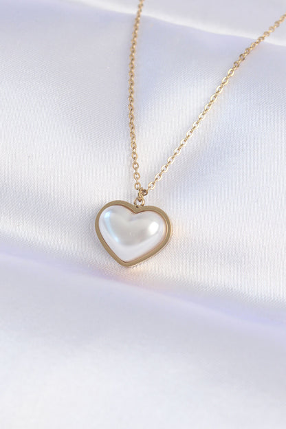 316L Steel Chain Gold Color White Stone Bubble Heart Necklace
