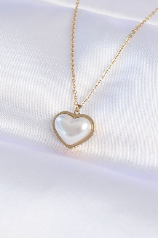 316L Steel Chain Gold Color White Stone Bubble Heart Necklace