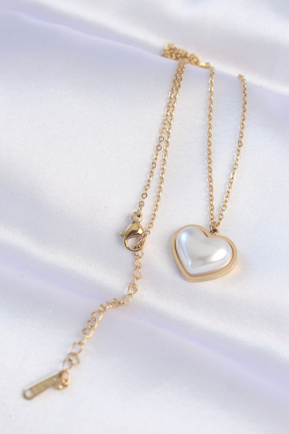 316L Steel Chain Gold Color White Stone Bubble Heart Necklace
