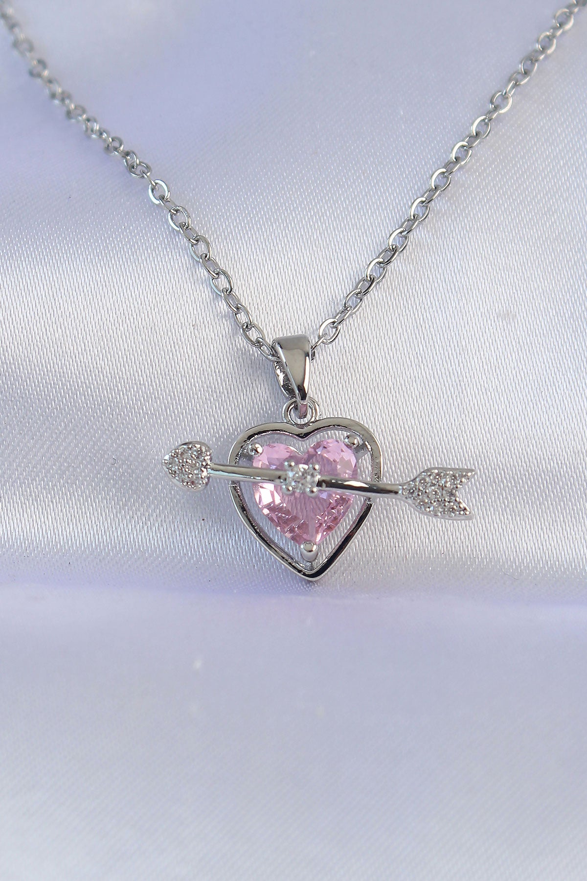 316L Steel Chain Silver Color Pink Zircon Stone Eros Necklace