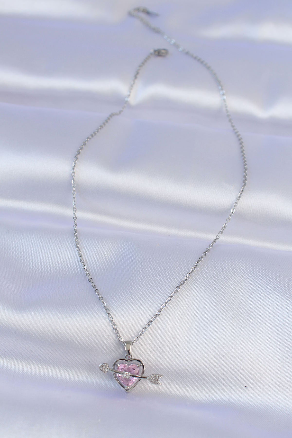 316L Steel Chain Silver Color Pink Zircon Stone Eros Necklace