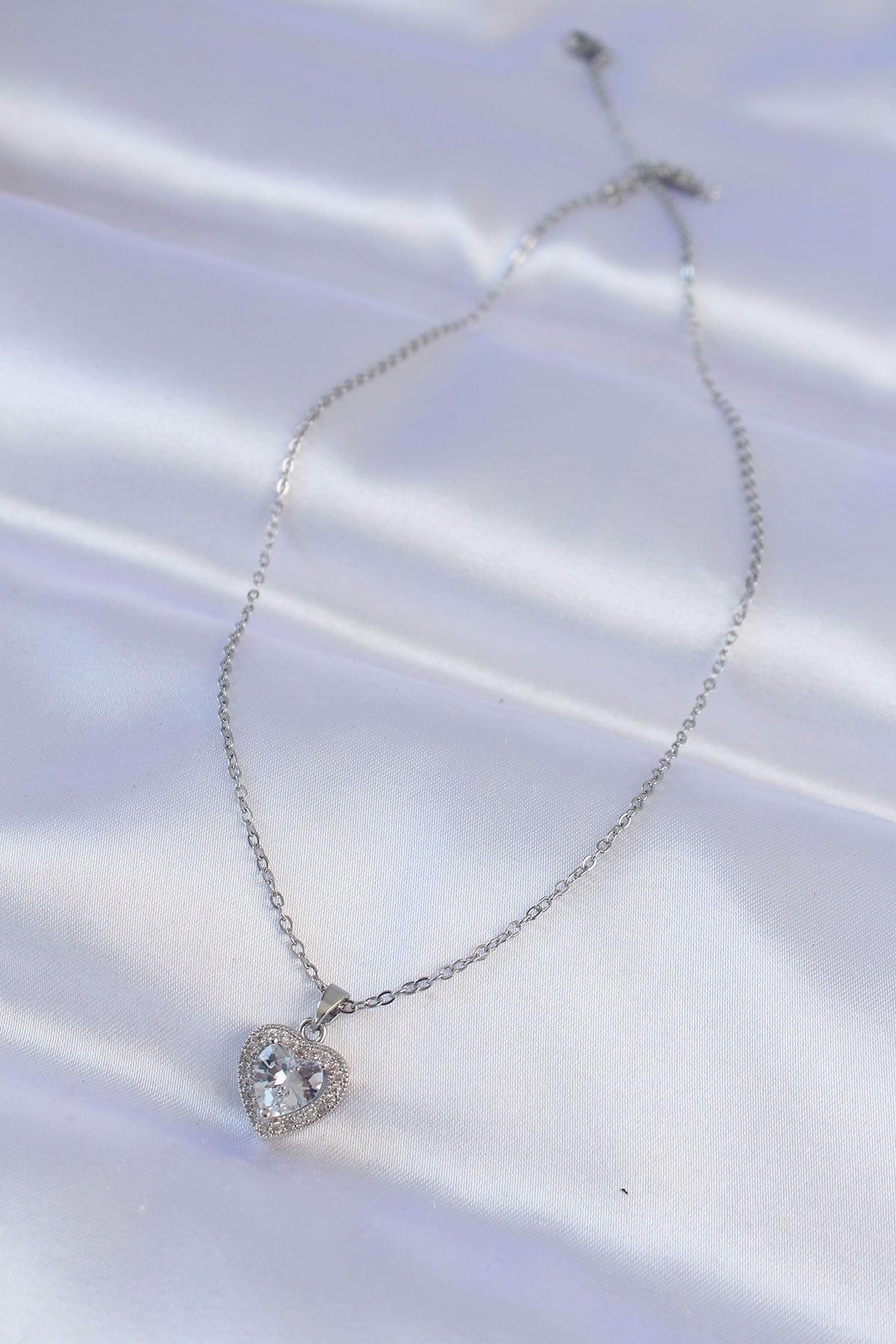 316L Steel Chain Silver Color Zircon Stone Charm Heart Necklace