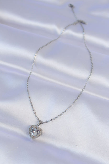 316L Steel Chain Silver Color Zircon Stone Charm Heart Necklace