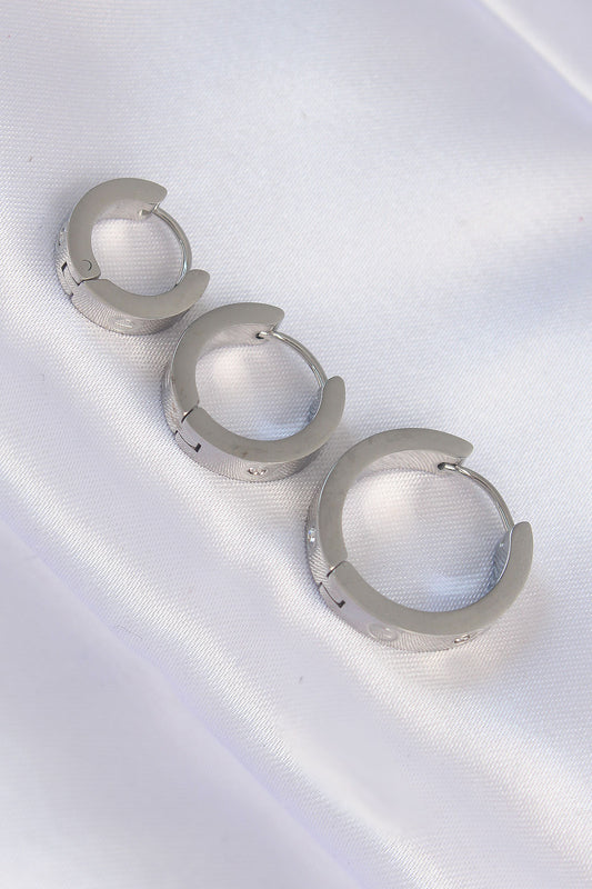 316L Steel Silver Color Zircon Stone Model 3-Piece Hoop Earrings