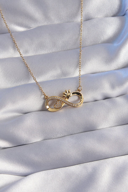 316L Steel Chain Gold Color Zircon Stone Paw and Heart Detailed Infinity Necklace