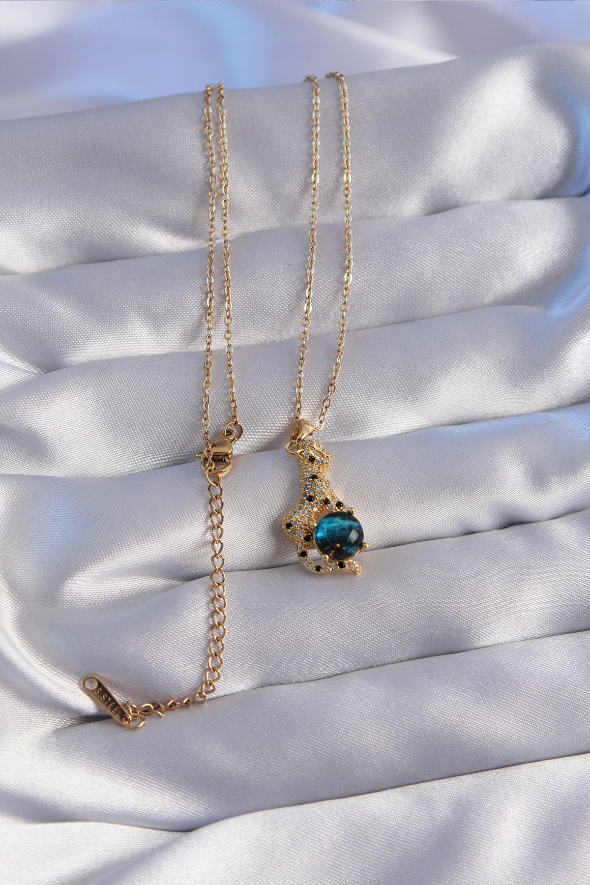 316L Steel Chain Gold Color Zircon Stone Panther Figured Planet Necklace