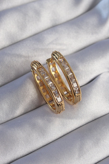 Brass Gold Color Zircon Stone Oval Model Earrings