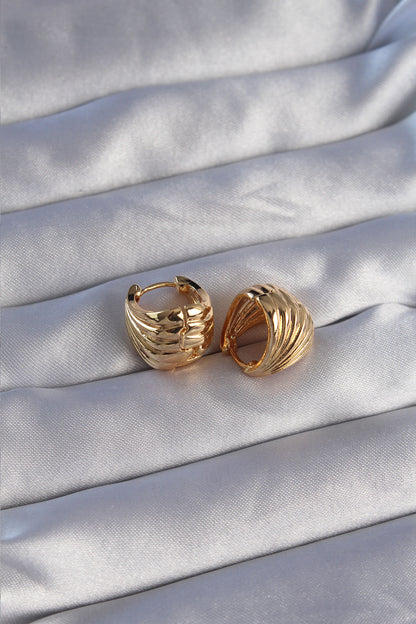 Brass Gold Color Serrated Minimal Domed Design Earrings
