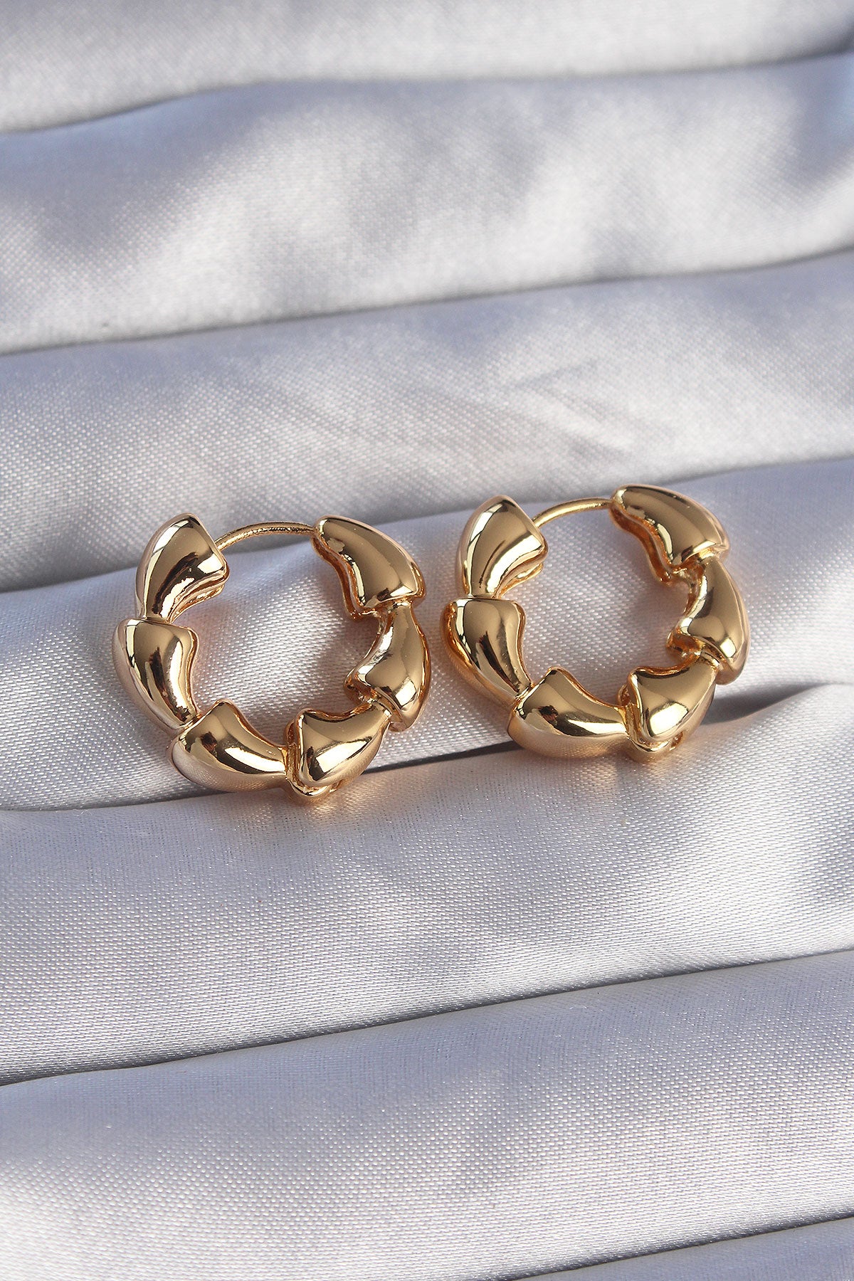 Brass Gold Color Drop Curved Design Hoop Earrings