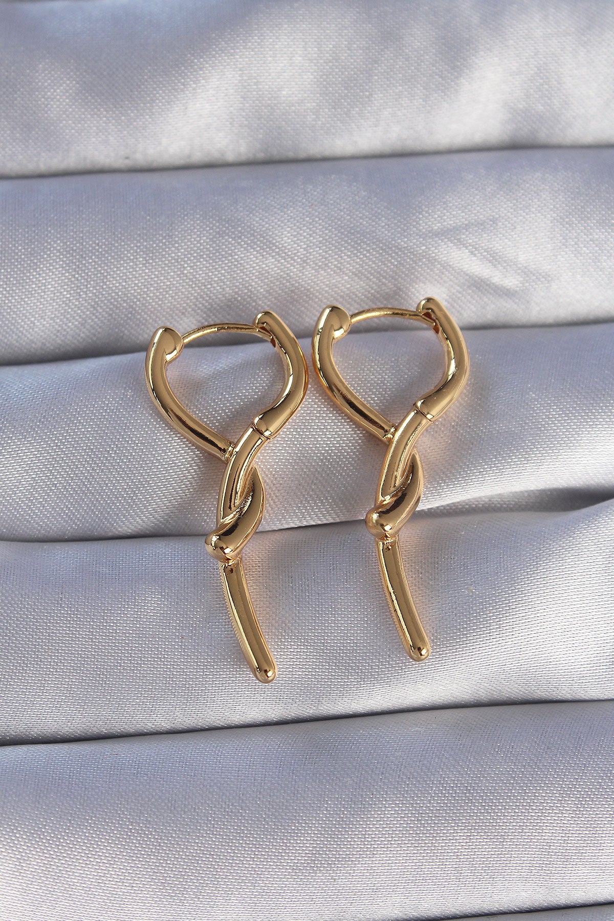 Brass Gold Color Spiral Bar Design Long Earrings