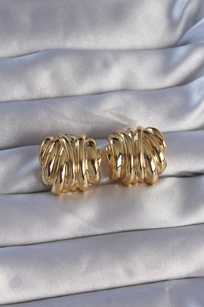 Brass Gold Color Serrated Bombe Model Earrings