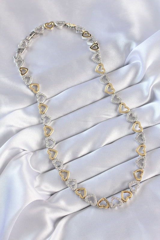 VIP Series Brass Double Color Zircon Stone Hollow Heart Design Necklace
