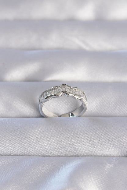 Brass Silver Color Zircon Stone Wavy Waterway Model Adjustable Ring