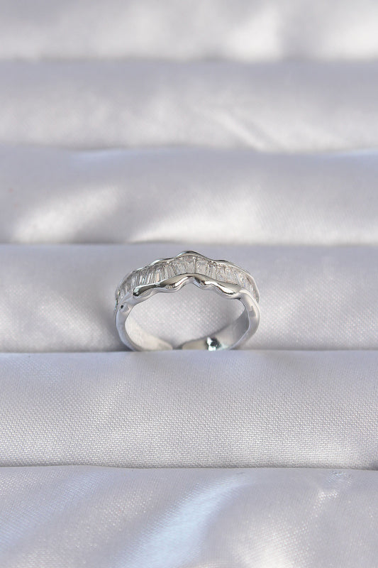 Brass Silver Color Zircon Stone Wavy Waterway Model Adjustable Ring