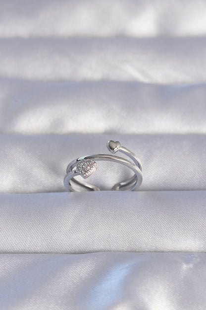Brass Silver Color Zircon Stone Heart Model Adjustable Ring