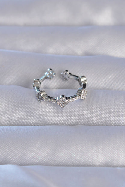 Brass Silver Color Zircon Stone Clover Model Adjustable Ring