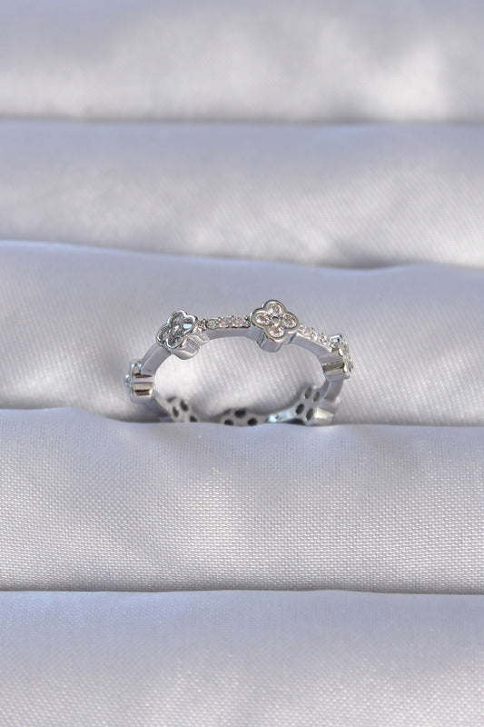 Brass Silver Color Zircon Stone Clover Model Adjustable Ring