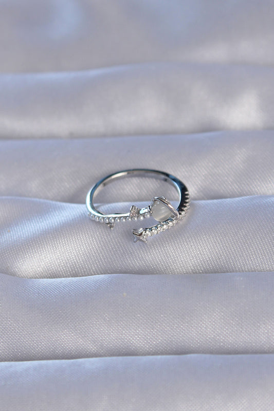 Brass Silver Color Zircon Stone Pearl Saturn Model Adjustable Ring