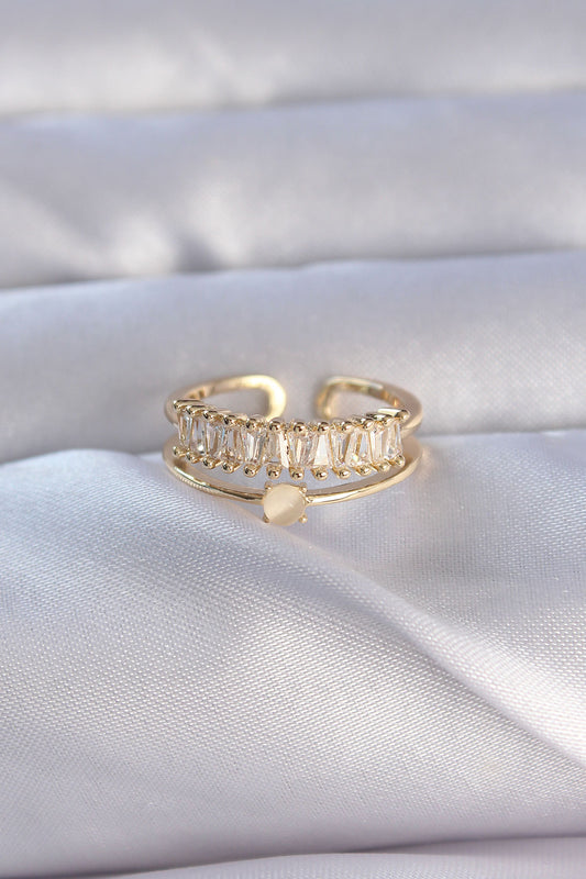Brass Gold Color Zircon Stone Baguette Waterway Model Adjustable Ring