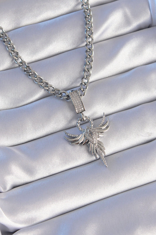 316L Steel Silver Color Zircon Stone Phoenix Model Necklace