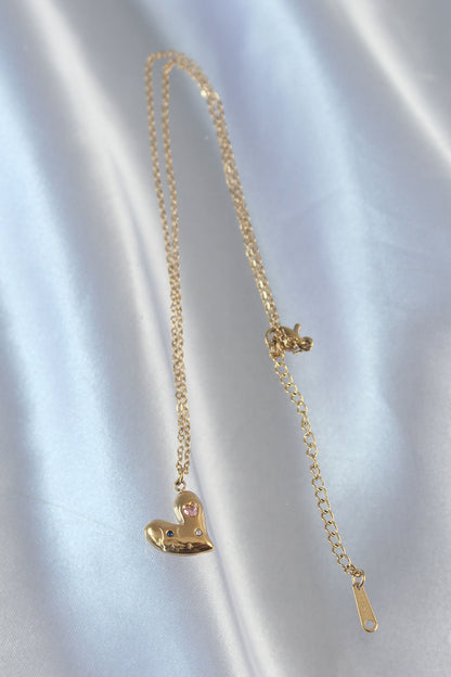 316L Çelik Zincir Gold Renk Renkli Zirkon Taşlı Kalp Kolye